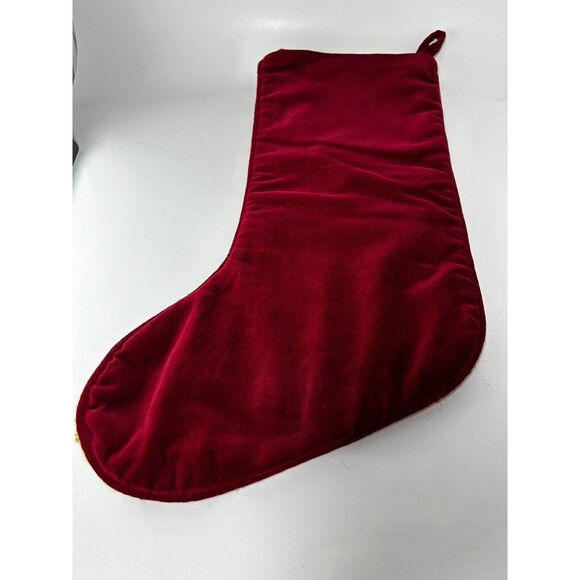 Christmas Stocking Snowman with Mittens Handmade Punch Needle Yarn Red Velvet - Picture 9 of 11